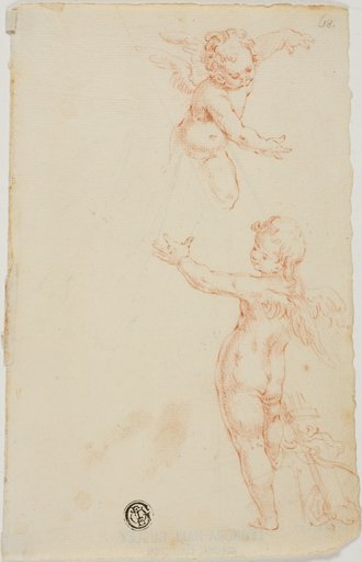 Two Winged Putti, One Flying