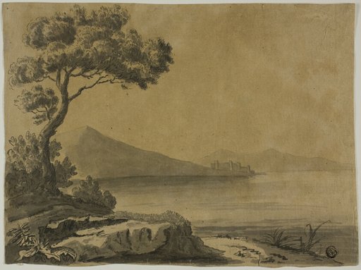 View of Lake, with Large Trees in Foreground