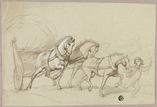 Child Leading Three Horses and Wagon