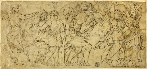 Men and Women Carrying Barrels and Bundles
