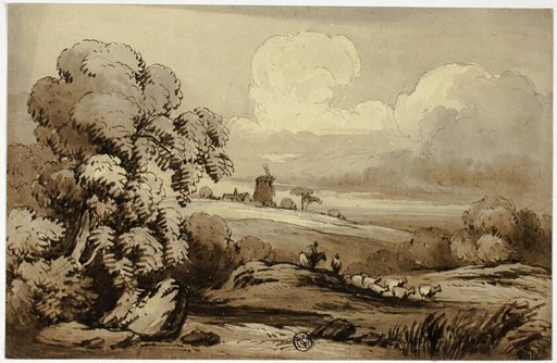 Rolling Hills with Windmill and Sheep