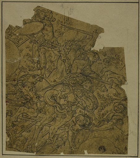 Fragment:  Armed Warriors on Horseback Fighting Foot Soldiers