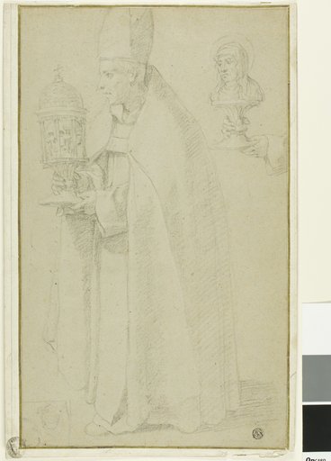 A Bishop Carrying a Reliquary with a Skull and Study of Two Hands Holding a Reliquary of a Female Saint