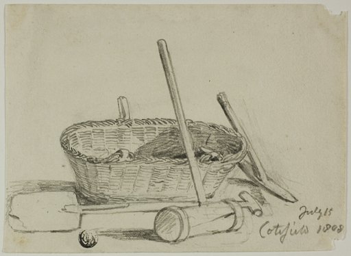 Wicker Basket, Mallet, Shovel, Pick