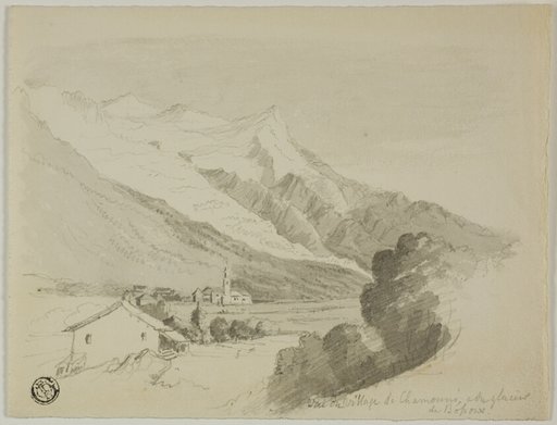 View of the Village of Chamonix, and the Bossons Glacier