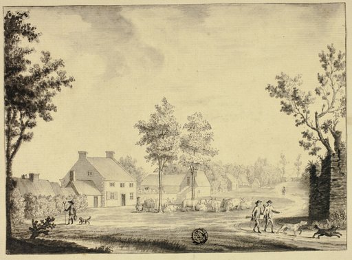 Hunters and Herd of Cattle Outside Country Estate