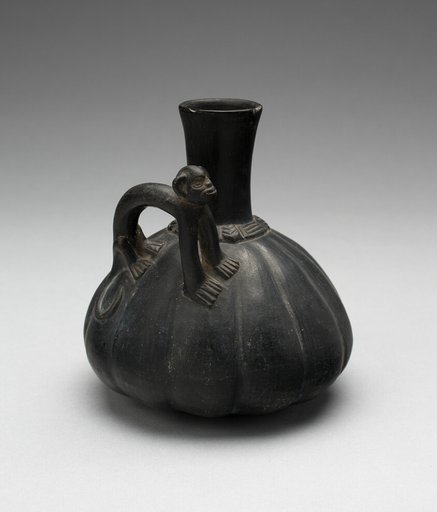 Gourd-Shaped Blackware Jar with Modeled Monkey Handle
