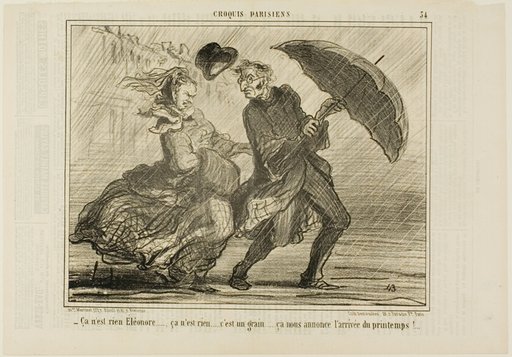 “- Don't worry, Eleonore... it's nothing, it's just a little wind announcing the arrival of spring,” plate 34 from Croquis Parisiens
