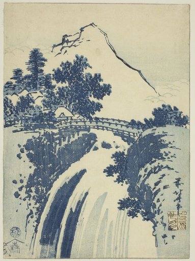 Landscape with waterfall, from an untitled series of chuban prints