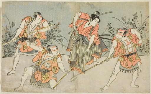 The Actors Nakamura Kashiwagi as a Wakashu (second from right), and Three Unidentified Actors as Yakko