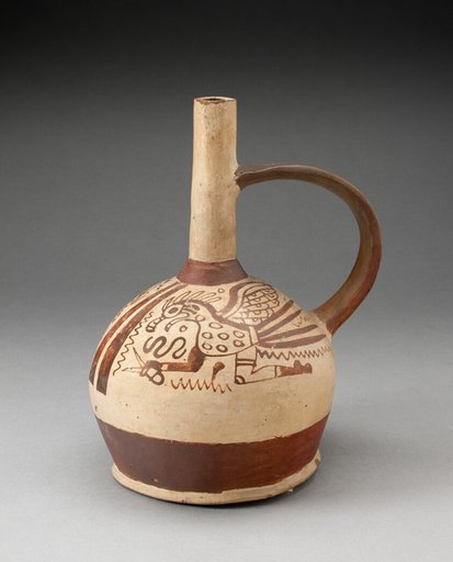 Handle Spout Vessel with Fineline Bird Motifs