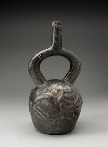 Stirrup Spout Vessel with Raised Deer Hunt Motifs