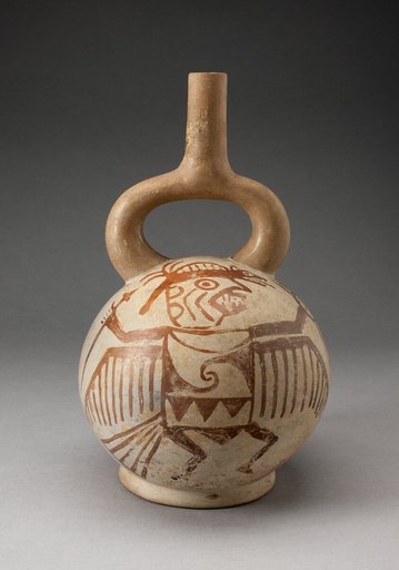 Stirrup Spout Vessel with Fineline Bird Warrior Motifs