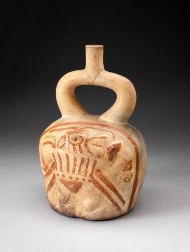 Stirrup Spout Vessel with Relief Depicting a Supernatural Figure Holding a Trophy Head