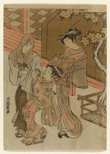 Courtesan Watching her Attendant Detain Hooded Man