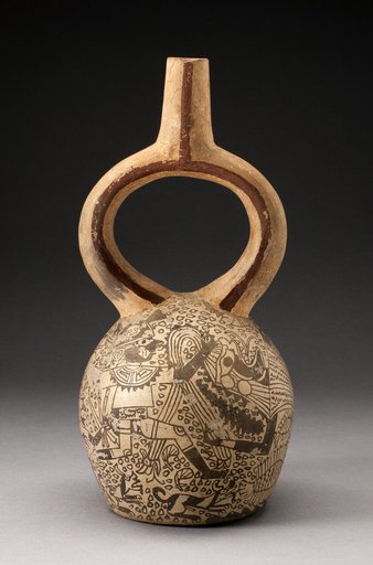 Stirrup Spout Vessel with Fineline Mythical Battle Scene