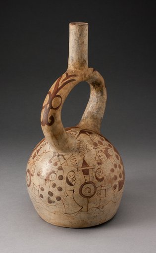 Stirrup Spout Vessel with Fineline Bean Warrior Motif