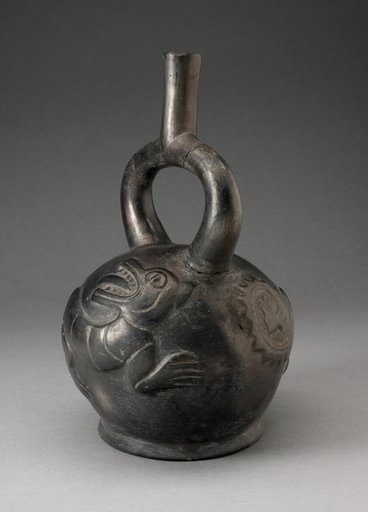 Stirrup Spout Vessel with Raised Chimera Motifs