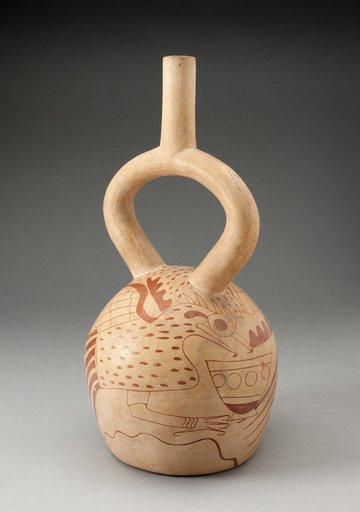 Stirrup Spout Vessel with Fineline Bird Motifs