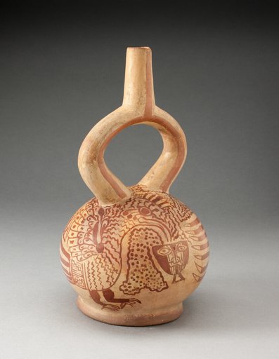 Stirrup Spout Vessel with Fineline Bird Motifs