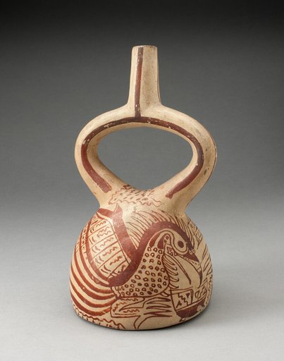 Stirrup Spout Vessel with Fineline Bird Motifs