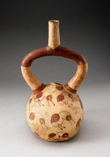 Stirrup Spout Vessel with Fineline Parrot Motifs