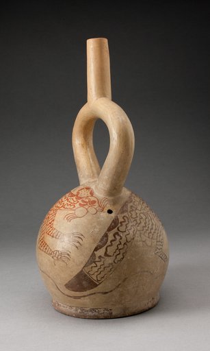 Stirrup Spout Vessel with Fineline Image of a Cat