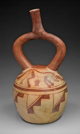 Stirrup Spout Vessel with Cat and Cactus Motifs