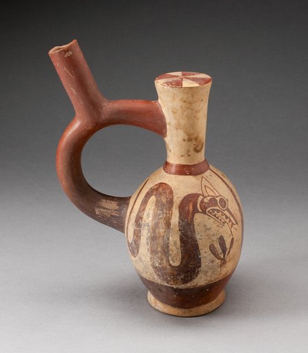 Stirrup-Handled Jar Depicting a Supernatural Serpent with a Plant