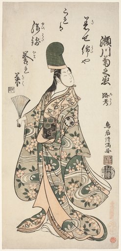 The Actor Segawa Kikunojo II as Shirabyoshi Renri in the play "Imayo Dojoji" performed at the Ichimura Theater in the eleventh month, 1756