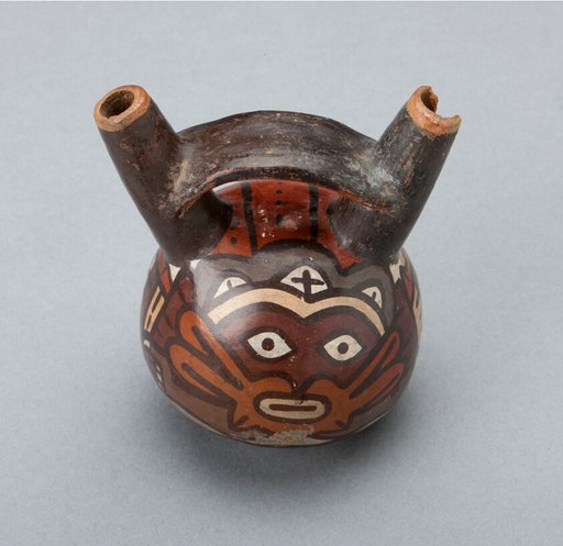 Miniature Double Spout Vessel Depicting Masked Ritual Performer