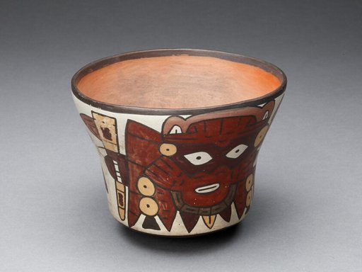 Cup Depicting Masked Performer Holding Weapon