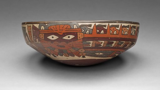 One of a Pair of Matched Bowls Depicting Costumed Ritual Performers