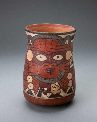 Beaker Depicting a Costumed Performer Holding Decapitated Head