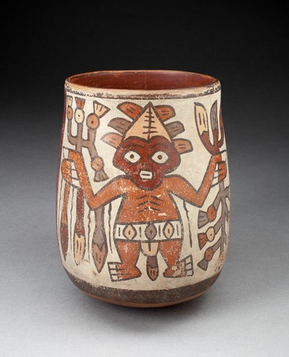 Jar Depicting Standing Figures Holding Plants