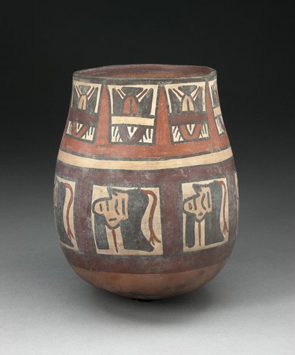 Jar Depicting Bands of Trophy Heads and Seeds