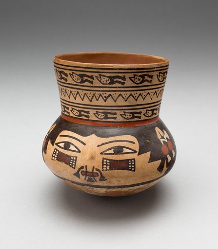 Jar in the Form of a Human Head with Face Painting and Bound Lips