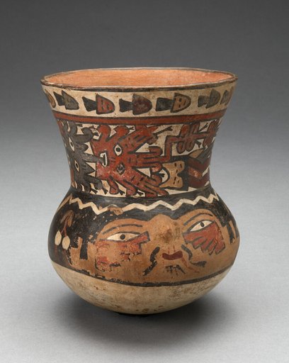 Beaker Depicting Human Head and Abstract Costumed Figures