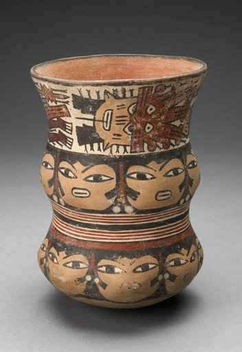 Curving Beaker with Rows of Abstract Human Faces