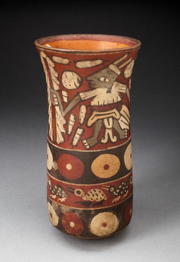 Beaker Depicting Warriors Holding Staffs Surrounded by Regalia