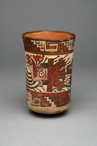Beaker Depicting a Decapitated Head Wearing an Intricate Headdress