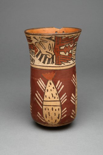 Beaker Depicting Abstract Plants, Possibly Cacti, and Abstract Figures