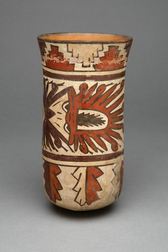 Beaker Depicting Abstract Figure and Geometric Motifs