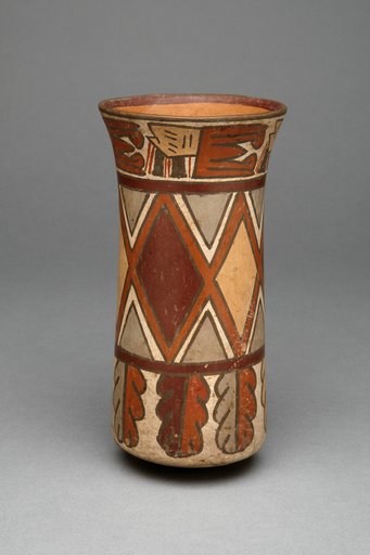 Beaker with Diamond-Shaped Geometric Pattern and Abstract Motifs