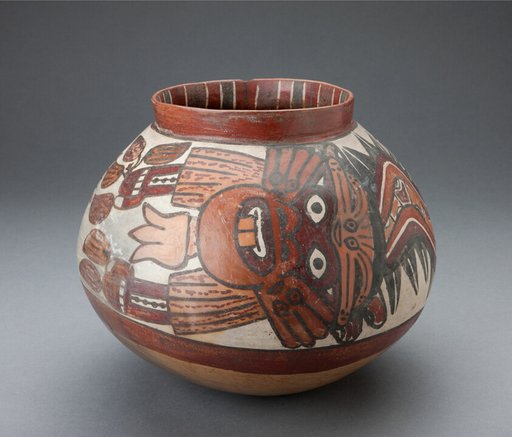 Jar Depicting a Costumed Ritual Performer Holding Plants