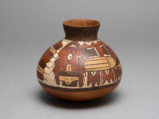 Jar Depicting Performer Wearing an Abstract Bird Costume