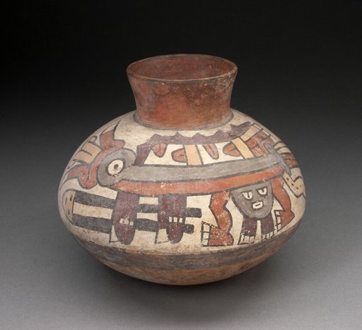 Jar with Narrowed Neck Depciting Anthropomorphic Insect with Trophy Head