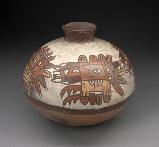 Jar with Narrowed Neck Depicting Highly Abtracted Bird or Insect