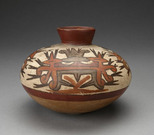 Jar with Small Neck Depicting Abstract Face of Masked Figure