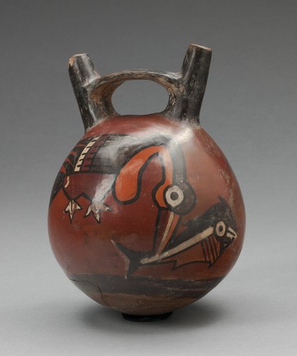 Double Spout Vessel Depicting a Bird Catching a Fish